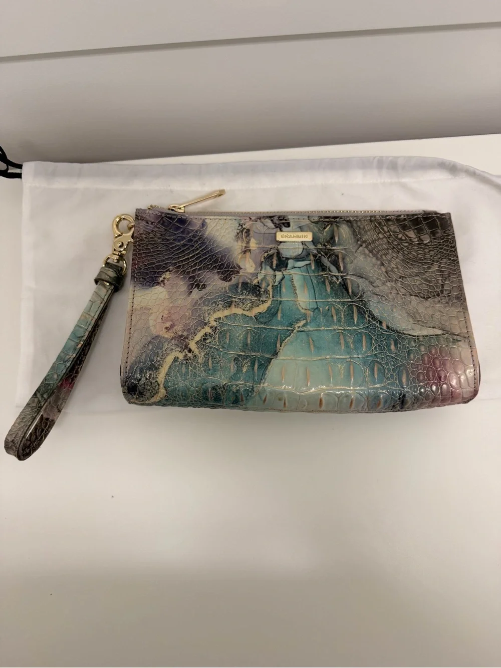 Brahmin‎ Multicolor Teal & Purple Croc-Embossed Leather Wristlet